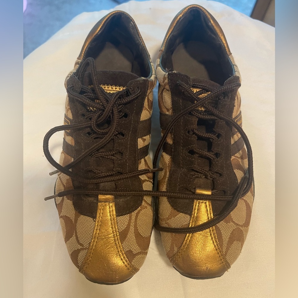 Coach Brown Sneakers with Gold Logo Accent